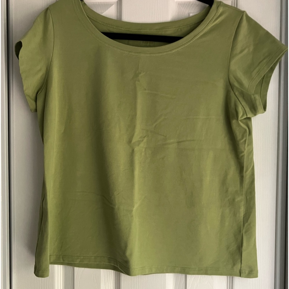 Eileen Fisher top sustainable green minimalist casual organic cotton blend XL